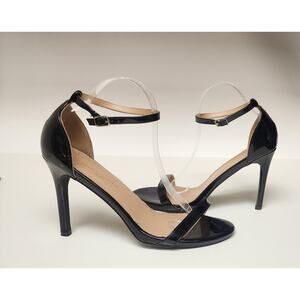 CHARLES ALBERT TESSA BLACK FAUX LEATHER ANKLE STRAP PUMP HEEL SHOES SIZE US 10